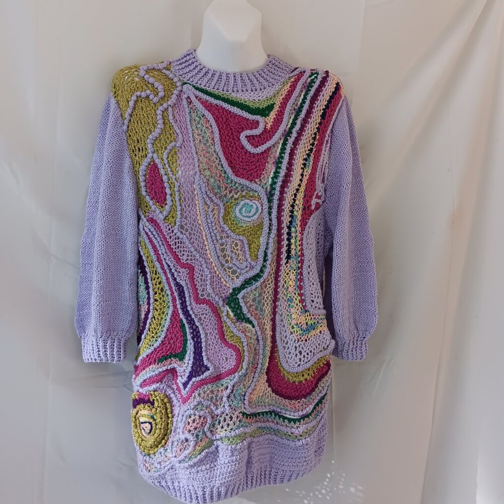 Sweater tunic women size M-L silk cashmere cotton hand made knitting crochet